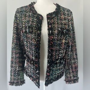 Boston Proper Tweed Open Front Jacket Colorful‎ Sequins Women’s Size 10 NEW